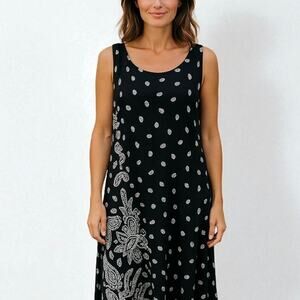 2/$30 Chico's Bandana Harmony Asymmetric Dress Black Sleeveless Paisley Size L